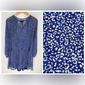 Banana‎ Republic Ocelot Dress Size XS Blue White Long Sleeve Flowy Office